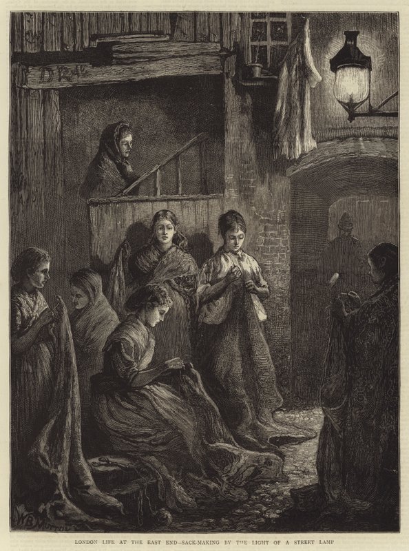 London Life at the East End, säcktillverkning av ljuset från en gatlykta av William Bazett Murray