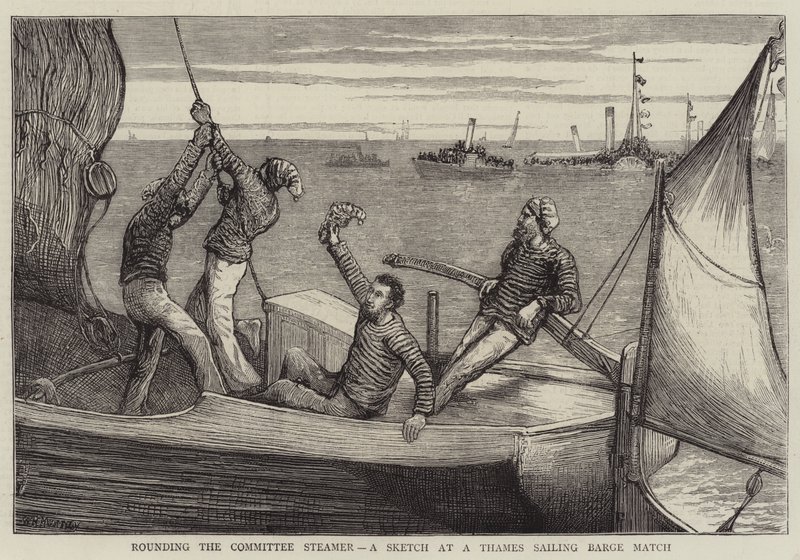 Runda kommittén Steamer, en skiss vid en Thames Sailing Barge Match av William Bazett Murray