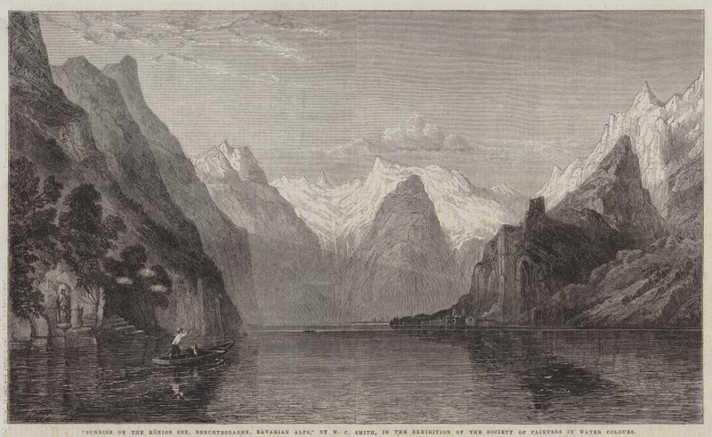 Soluppgång på Konigs See, Berchtesgaden, bayerska alperna av William C. Smith