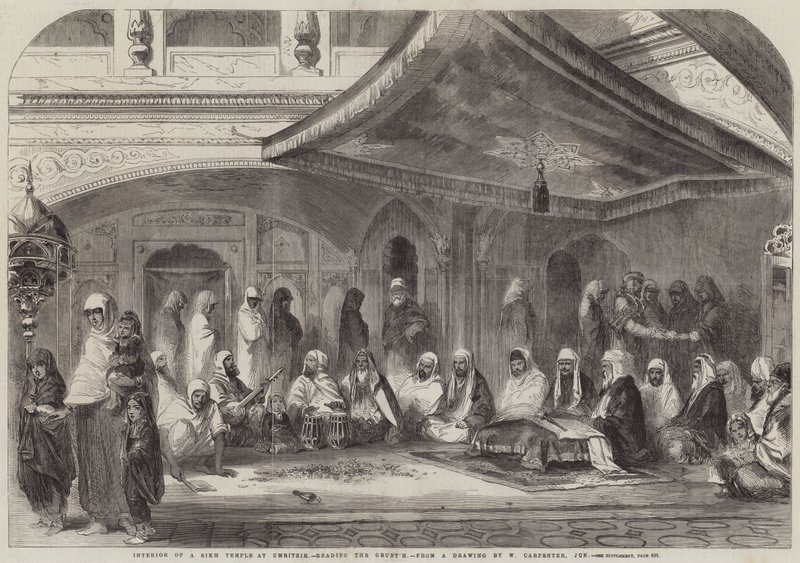 Interiör av ett sikhiskt tempel i Umritzir, läser Grunt