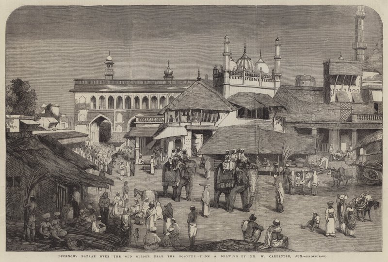Lucknow, basar över den gamla bron nära Goomtee av William Carpenter