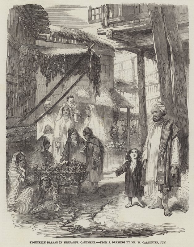 Grönsaksbasar i Sirinagur, Cashmere av William Carpenter