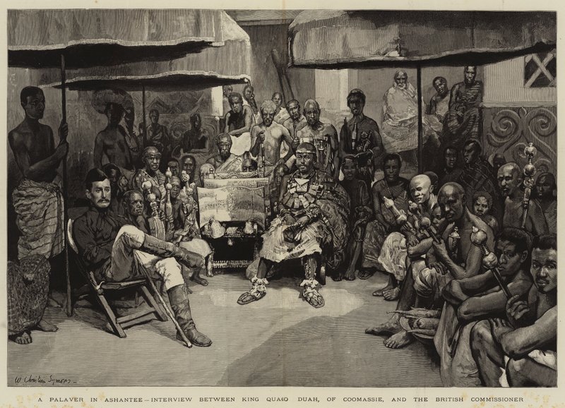 A Palaver in Ashantee, Intervju mellan kung Quaco Duah, av Coomassie, och den brittiska kommissionären av William Christian Symons