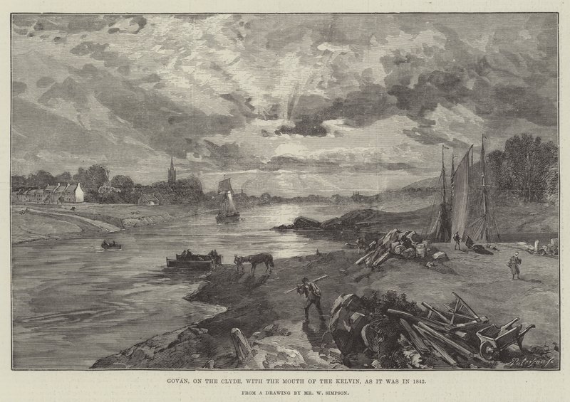 Govan, på Clyde, med munnen av Kelvin, som det var 1842 av William Crimea Simpson