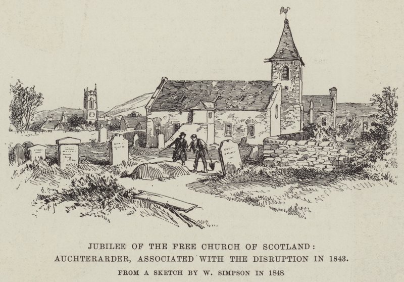 Jubileum för Free Church of Scotland, Auchterarder, i samband med störningen 1843 av William Crimea Simpson