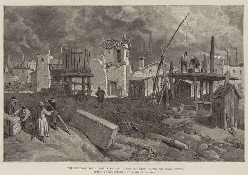 Oljekällorna i Baku, Tcherny Gorod, den svarta staden av William Crimea Simpson