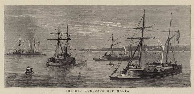 Kinesiska kanonbåtar utanför Malta av William Edward Atkins