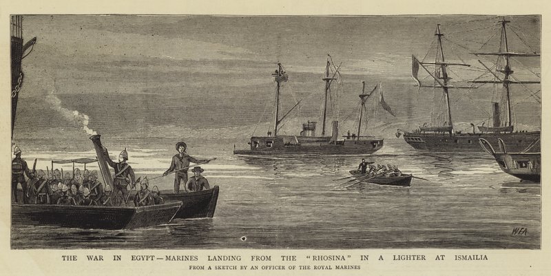 Kriget i Egypten, marinsoldater som landar från Rhosina i en tändare vid Ismailia av William Edward Atkins