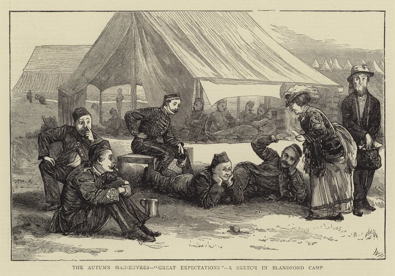 Höstmanövrarna, stora förväntningar, en skiss i Blandford Camp av William III Bromley