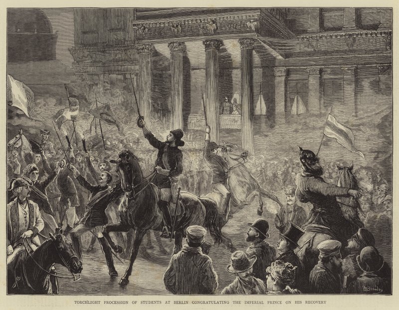 Fackeltåg av studenter i Berlin som gratulerar den kejserliga prinsen till hans tillfrisknande av William III Bromley
