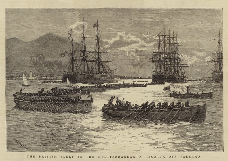 Den brittiska flottan i Medelhavet, en Regatta utanför Palermo av William Lionel Wyllie
