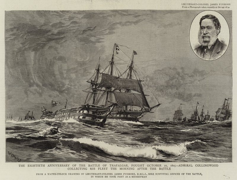 Åttioårsdagen av slaget vid Trafalgar, utkämpad 21 oktober 1805, amiral Collingwood samlade sin flotta morgonen efter slaget av William Lionel Wyllie