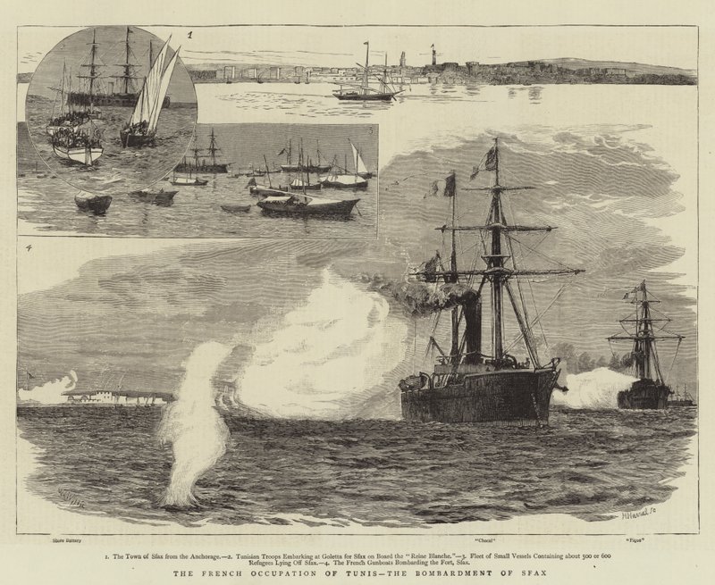 Den franska ockupationen av Tunis, bombningen av Sfax av William Lionel Wyllie