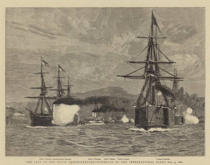 Den sista av sjödemonstrationen, spridning av den internationella flottan, 5 december 1880 av William Lionel Wyllie
