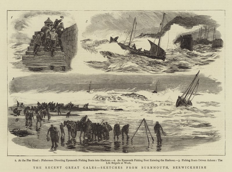 De senaste stora stormvindarna, skisser från Burnmouth, Berwickshire av William Lionel Wyllie