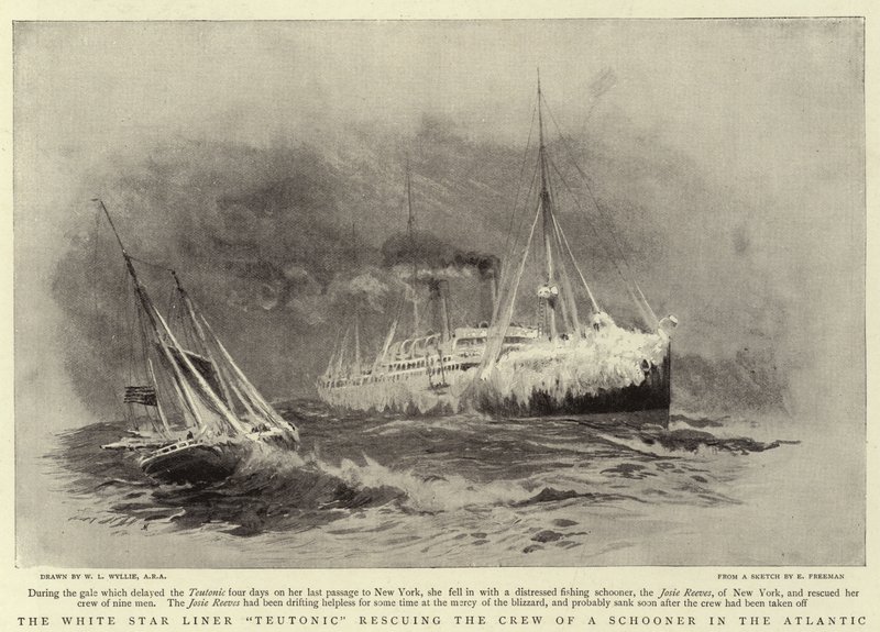 White Star Liner Teutonic räddar besättningen på en Schooner i Atlanten av William Lionel Wyllie