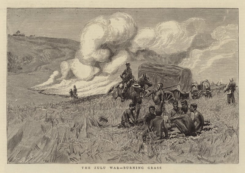 Zulukriget, brinnande gräs av William Lionel Wyllie