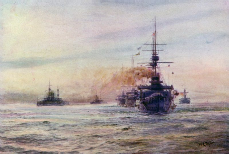 Vita eran slagskepp av Majestic-klassen av William Lionel Wyllie