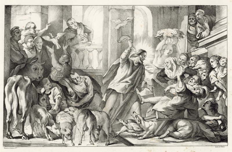 Jesus kastar ut penninglångarna ur templet av William Oliver