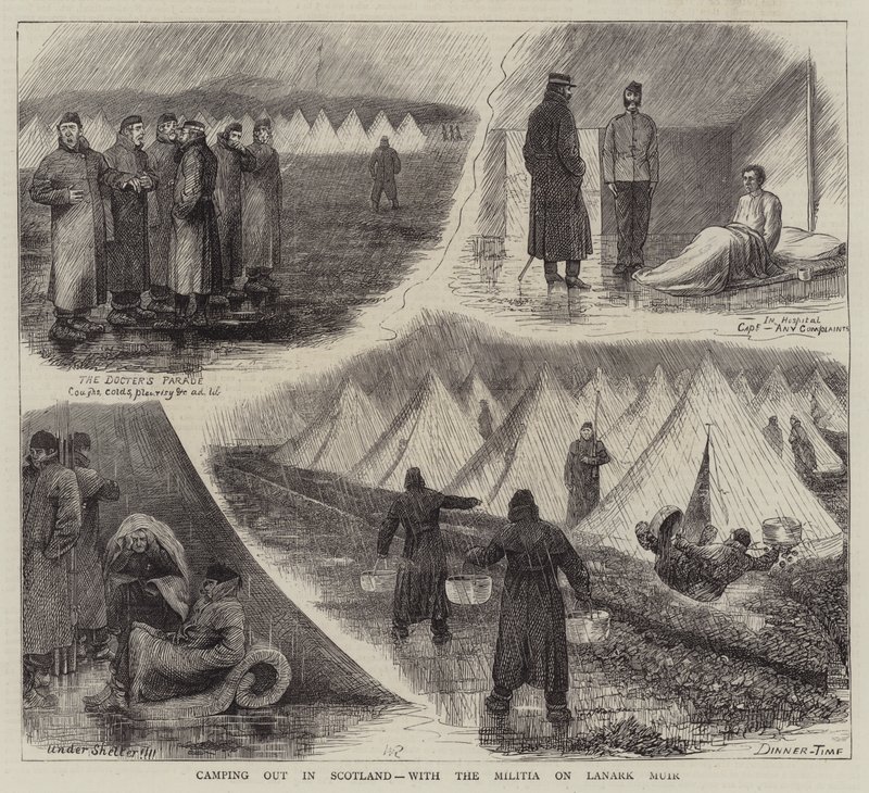 Camping ute i Skottland, med milisen på Lanark Muir av William Ralston
