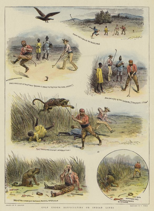 Golf under svårigheter på Indian Links (chromolitho) av William Ralston