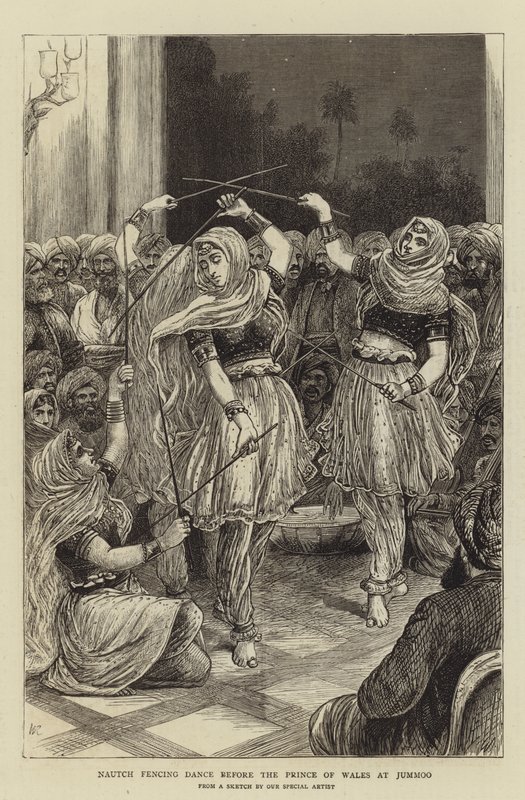 Nautch fäktdans inför prinsen av Wales på Jummoo av William Ralston