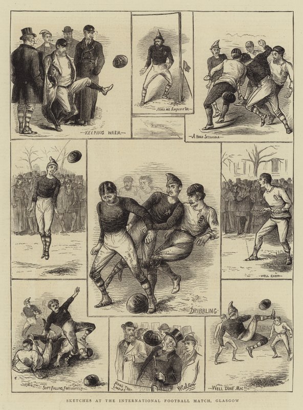 Skisser på den internationella fotbollsmatchen, Glasgow av William Ralston