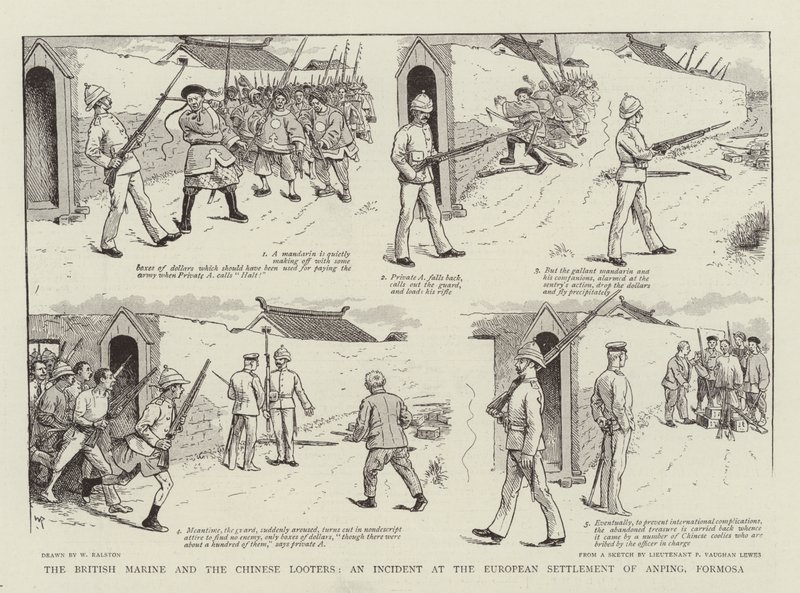 British Marine and the Chinese Pooters, en incident vid den europeiska bosättningen Anping, Formosa av William Ralston