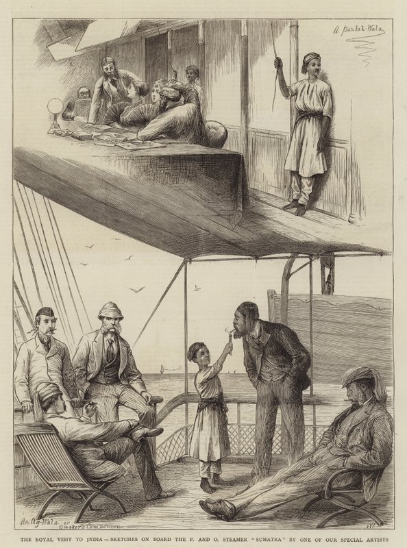 Det kungliga besöket i Indien, skisser ombord på P och O Steamer Sumatra av William Ralston
