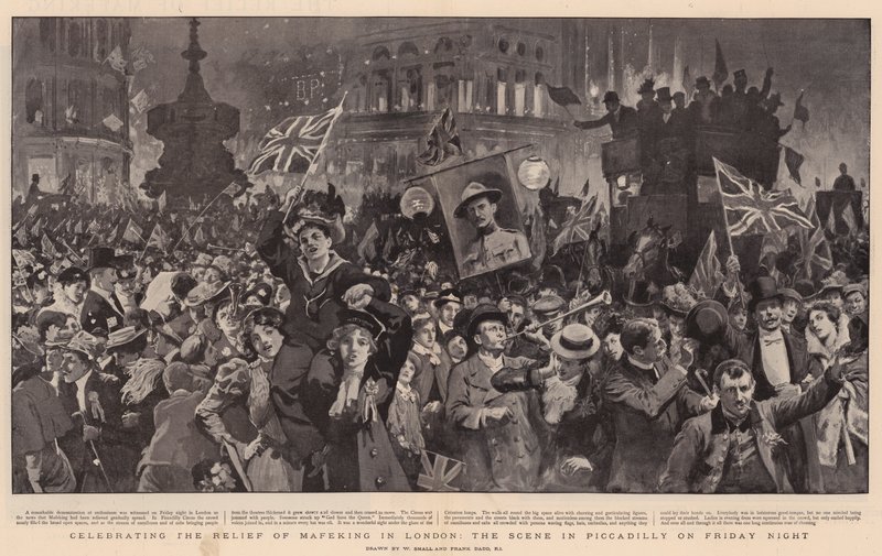 Firar Mafekings lättnad i London, scenen i Piccadilly på fredagskvällen av William Small