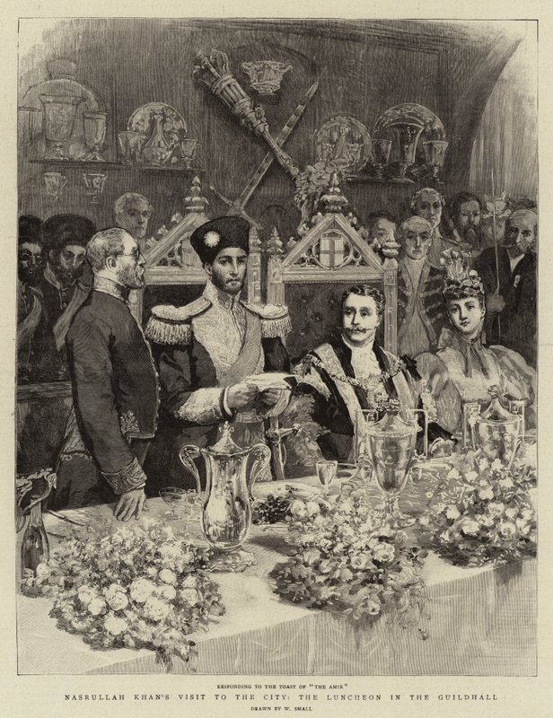 Nasrullah Khans besök i staden, lunchen i Guildhall av William Small