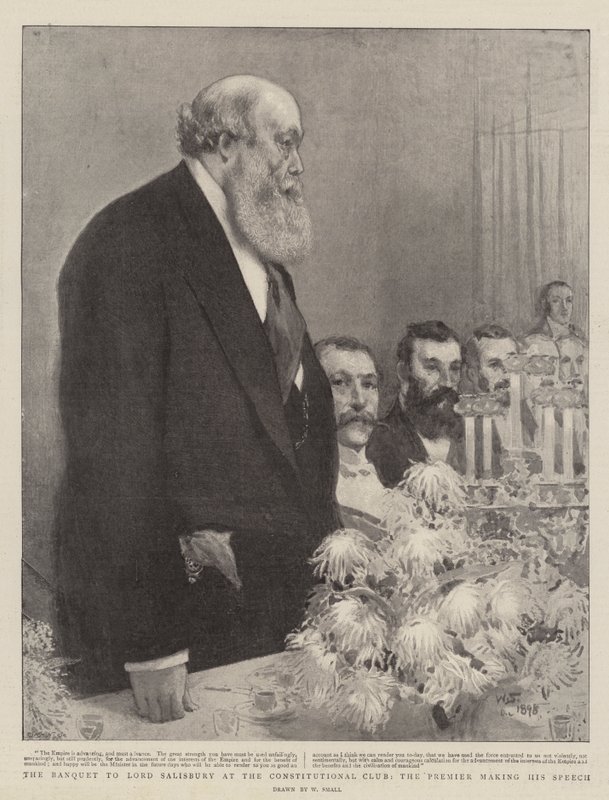 Banketten till Lord Salisbury på Constitutional Club, premiärministern håller sitt tal av William Small