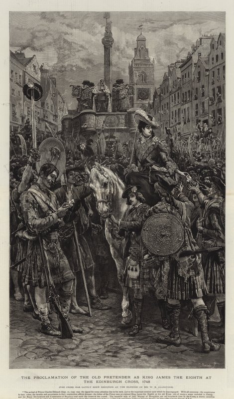 Proklamationen av den gamle pretendern som kung James den åttonde vid Edinburgh Cross, 1745 av William Small