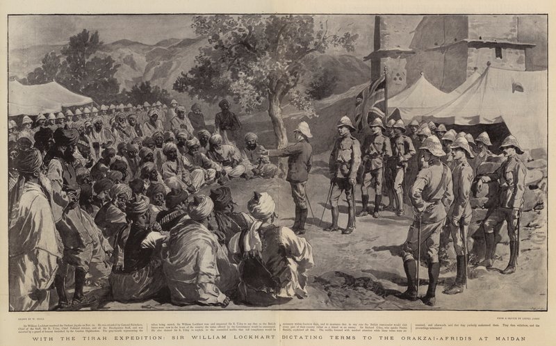 Med Tirah-expeditionen dikterar Sir William Lockhart villkoren för Orakzai-Afridierna på Maidan. av William Small