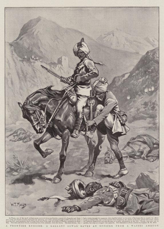 Ett gränsavsnitt, en galant Sowar räddar en officer från ett Waziri-bakhåll av William T. Maud