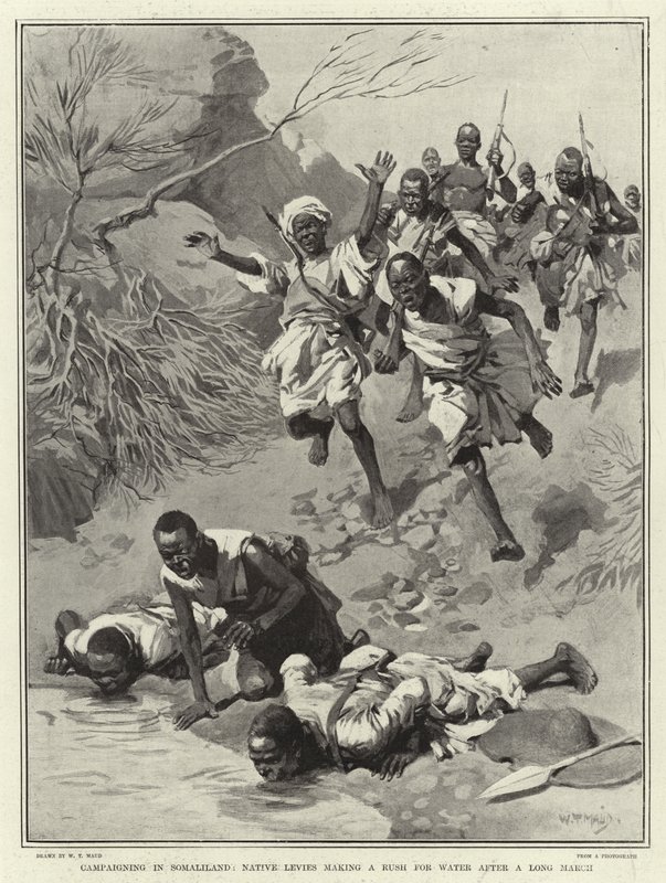 Kampanj i Somaliland, infödda levies som rusar efter vatten efter en lång marsch av William T. Maud