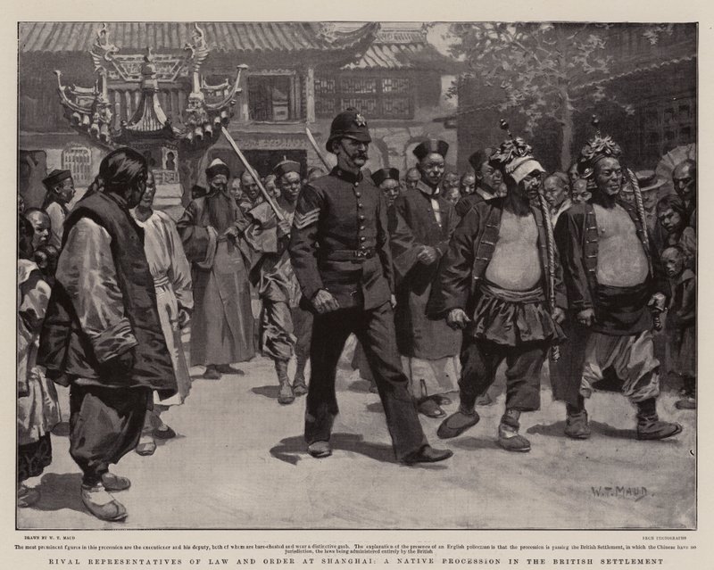 Rivaliska representanter för lag och ordning i Shanghai, En infödd procession i den brittiska bosättningen av William T. Maud