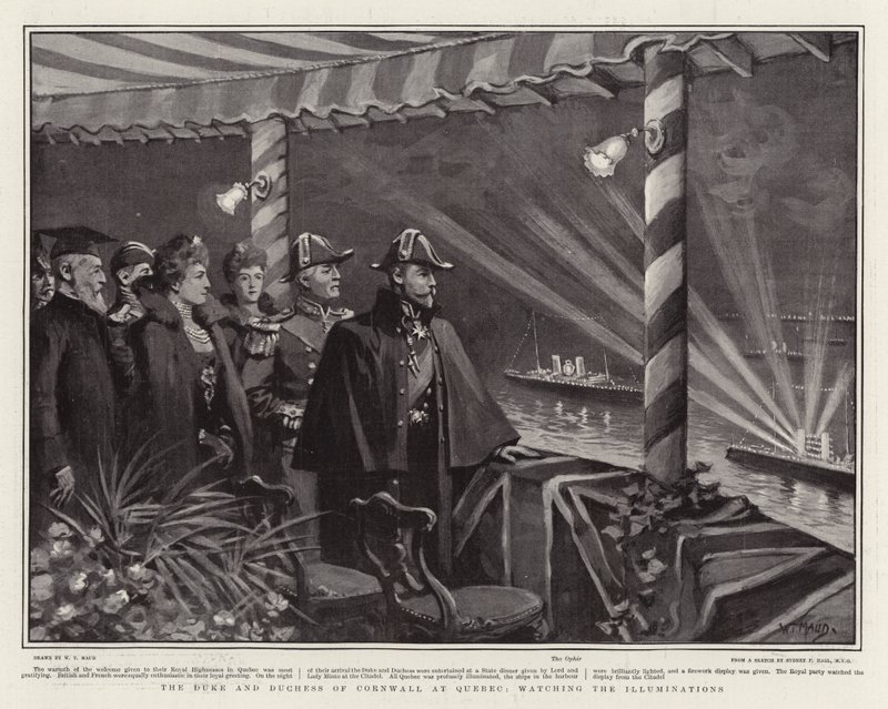 Hertugen og hertuginden af Cornwall i Quebec, der ser Illuminations swed av William T. Maud