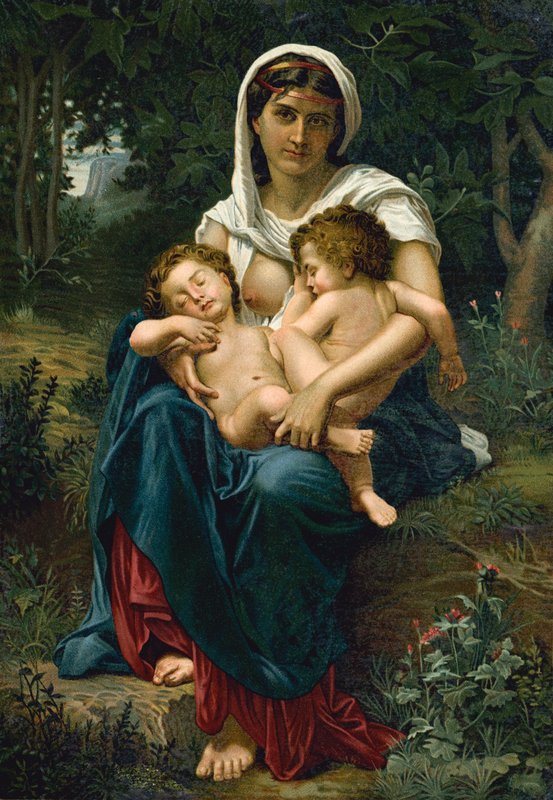 Välgörenhet (chromolitho) av William Adolphe (after) Bouguereau