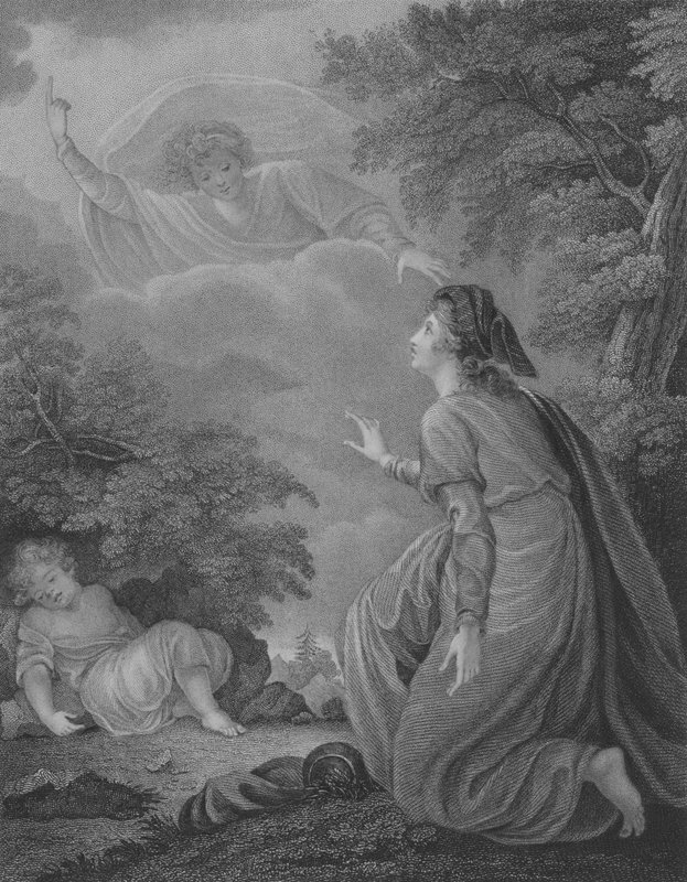 Hagar och Ismael, 1 Mosebok 21, vers 15-22 (gravyr) av William (after) Artaud