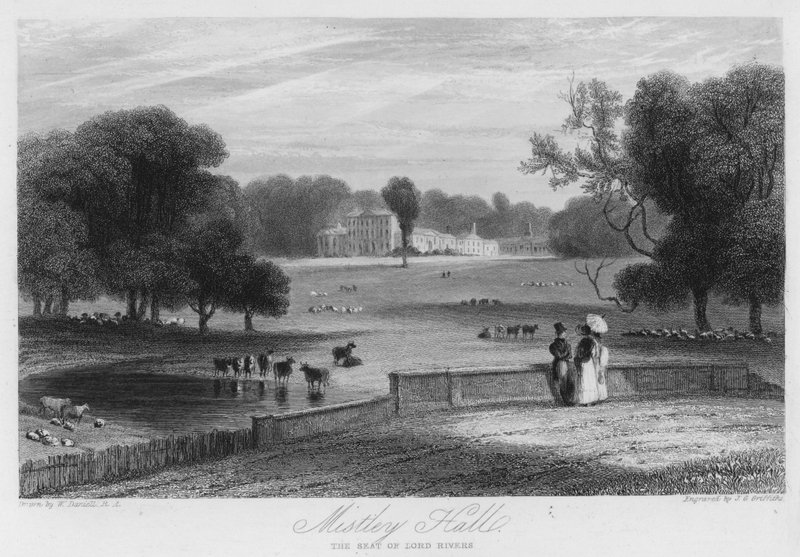 Mistley Hall, säte för Lord Rivers (gravyr) av William (after) Daniell