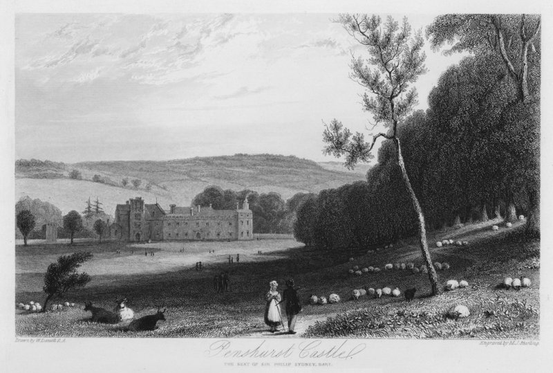 Penshurst Castle, säte för Sir Philip Sydney (gravyr) av William (after) Daniell