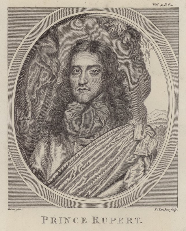 Prins Rupert av Rhen, tysk soldat som kämpade på den royalistiska sidan i engelska inbördeskriget (gravyr) av William (after) Dobson