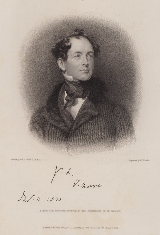 Thomas Moore, irländsk poet och biograf över Lord Byron (gravyr) av William (after) Finden