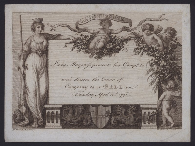Inbjudan från Lady Mayoress i London till en bal på Mansion House av William (after) Hamilton