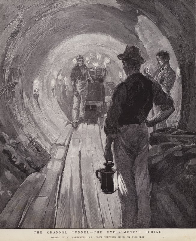 Kanaltunneln - The Experimental Boring (litho) av William (after) Hatherell
