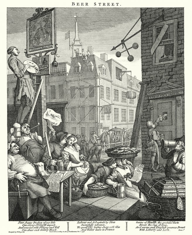 Beer Street (gravyr) av William (after) Hogarth