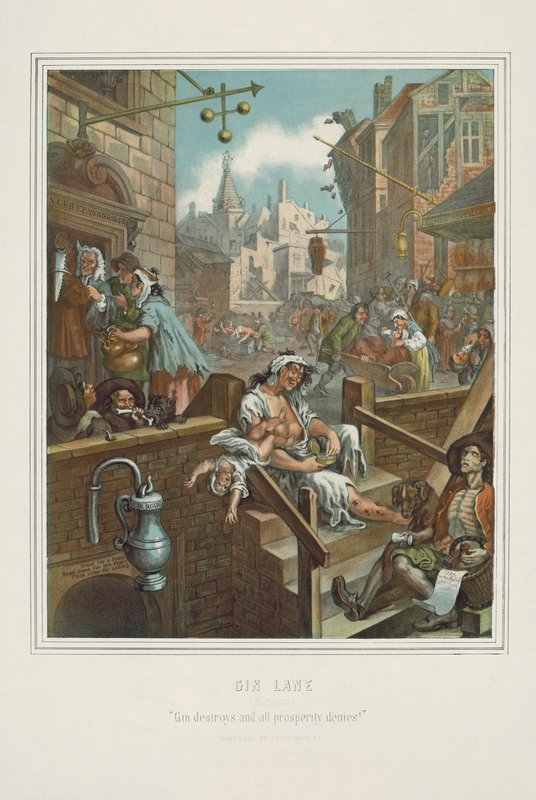 Kromolitografi av William Hogarths Gin Lane (chromolitho) av William (after) Hogarth