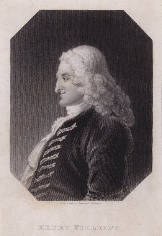 Henry Fielding, engelsk romanförfattare och dramatiker (gravyr) av William (after) Hogarth