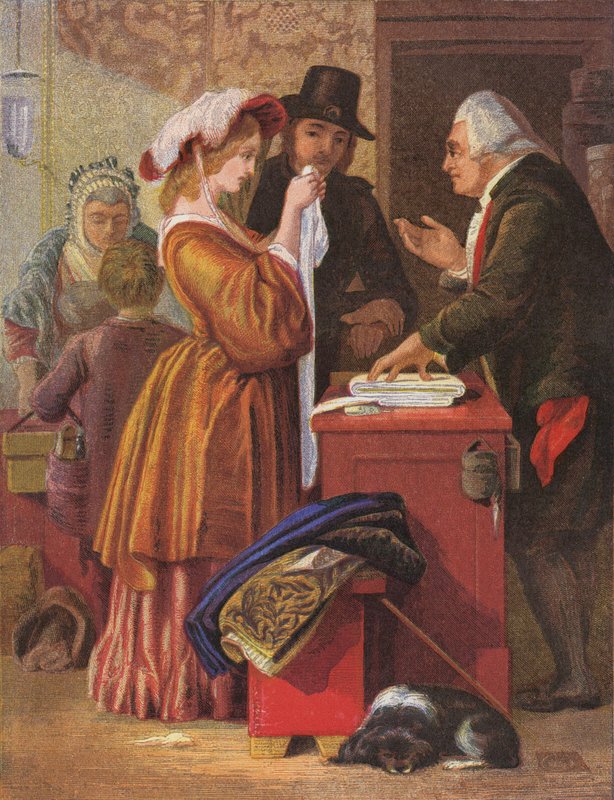 Att välja bröllopsklänning (färglitografi) av William (after) Mulready
